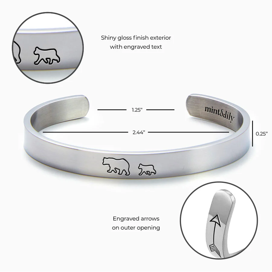 Mama Bear & Her Baby Bears Engraved Cuff Bracelet