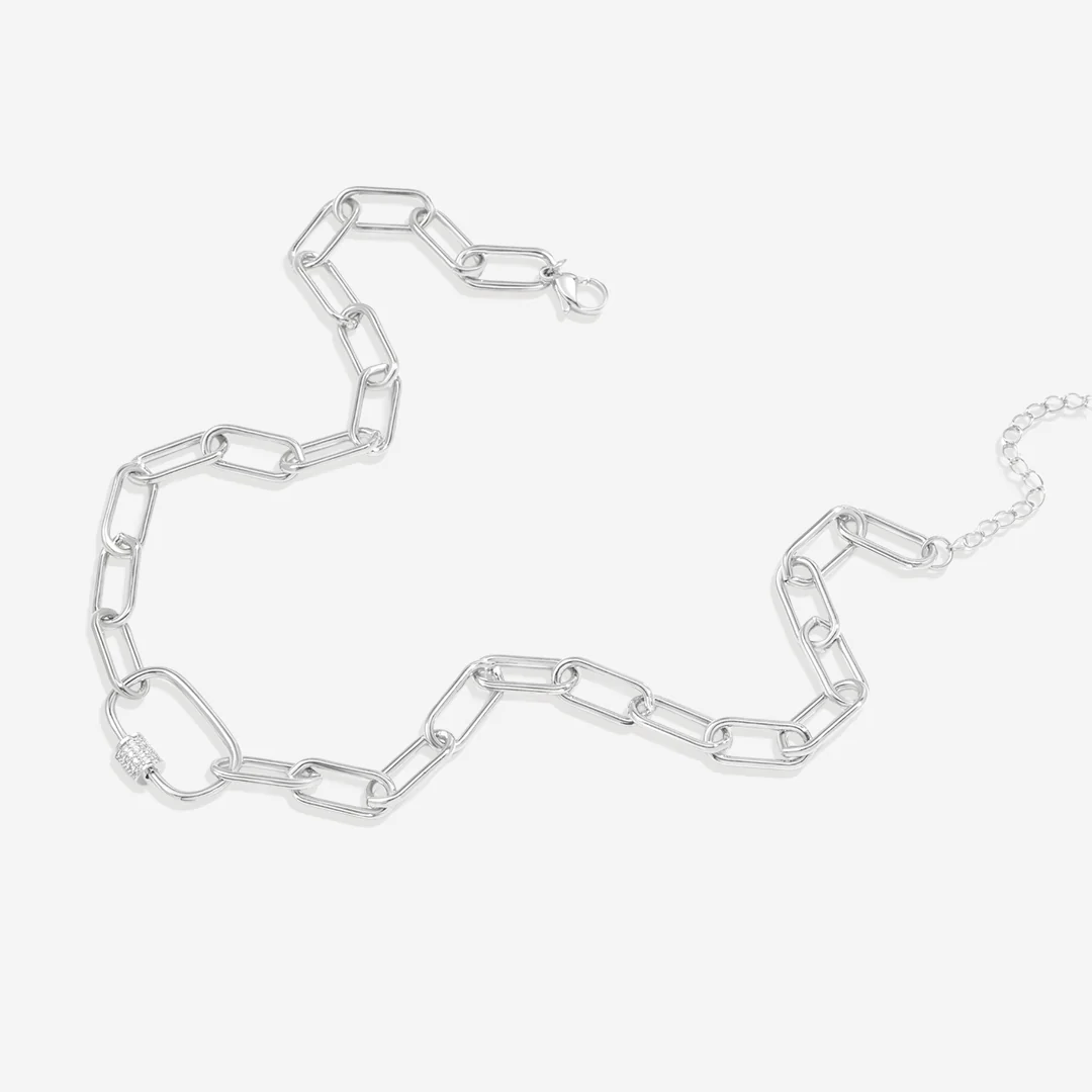 Link Chain Necklace with Pave Carabiner Clasp