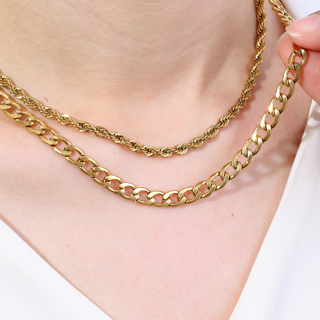 Rope & Cuban Layered Necklace Duo