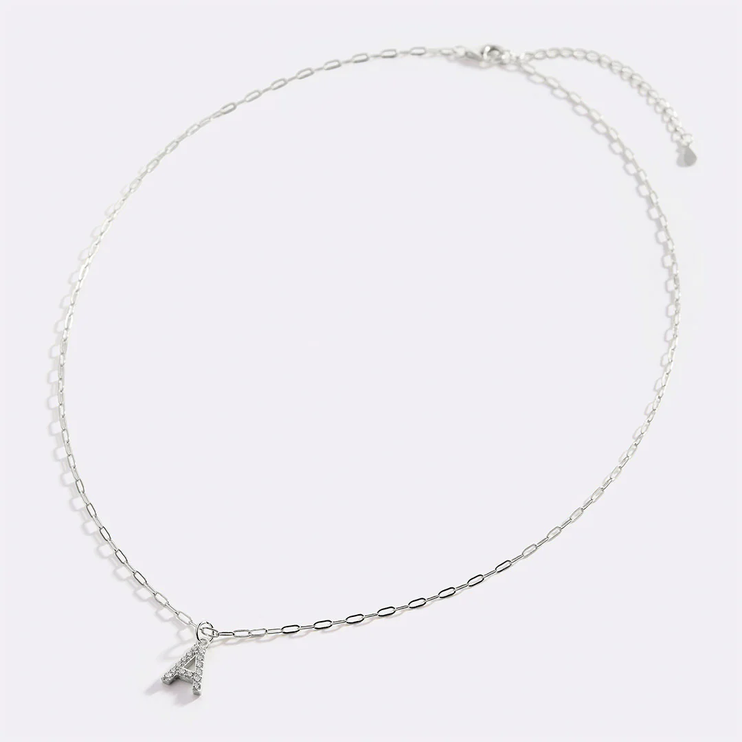Sterling Silver Pavé Uppercase Initial Necklace