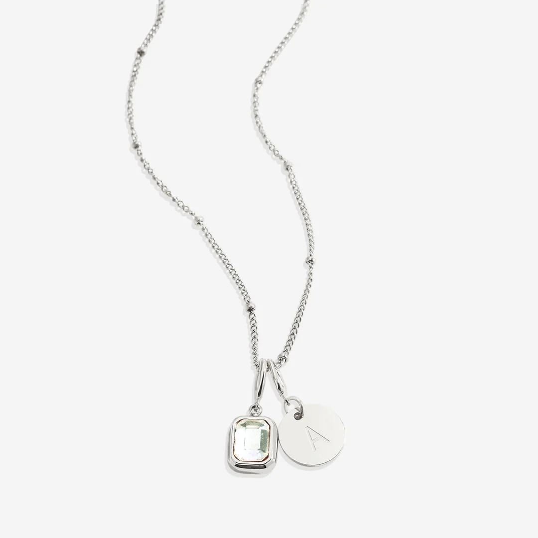 Baguette Birthstone & Initial Necklace