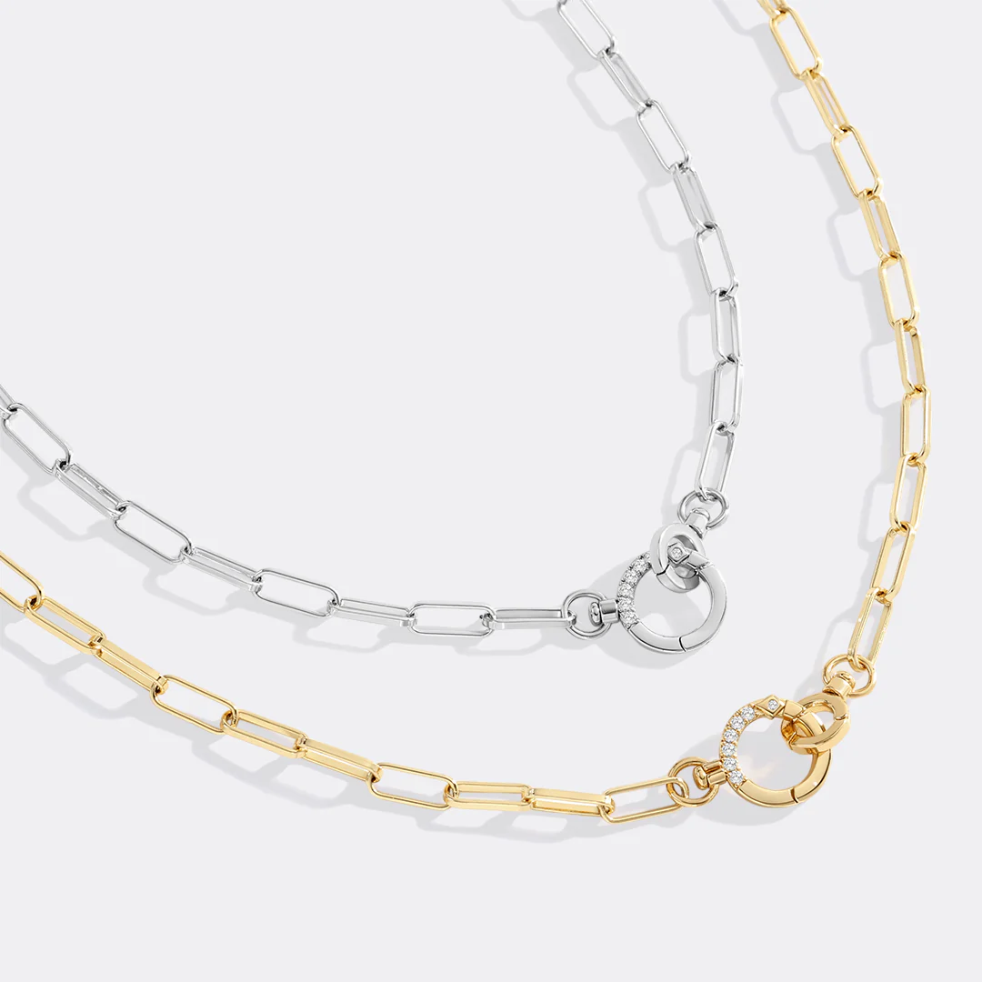 Pave Mint Paperclip Necklace