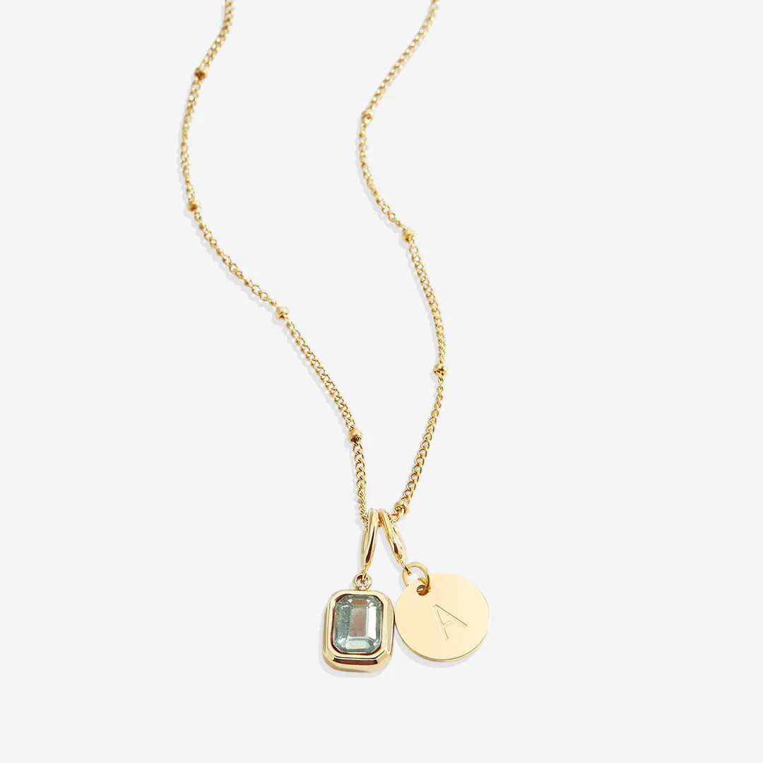 Baguette Birthstone & Initial Necklace
