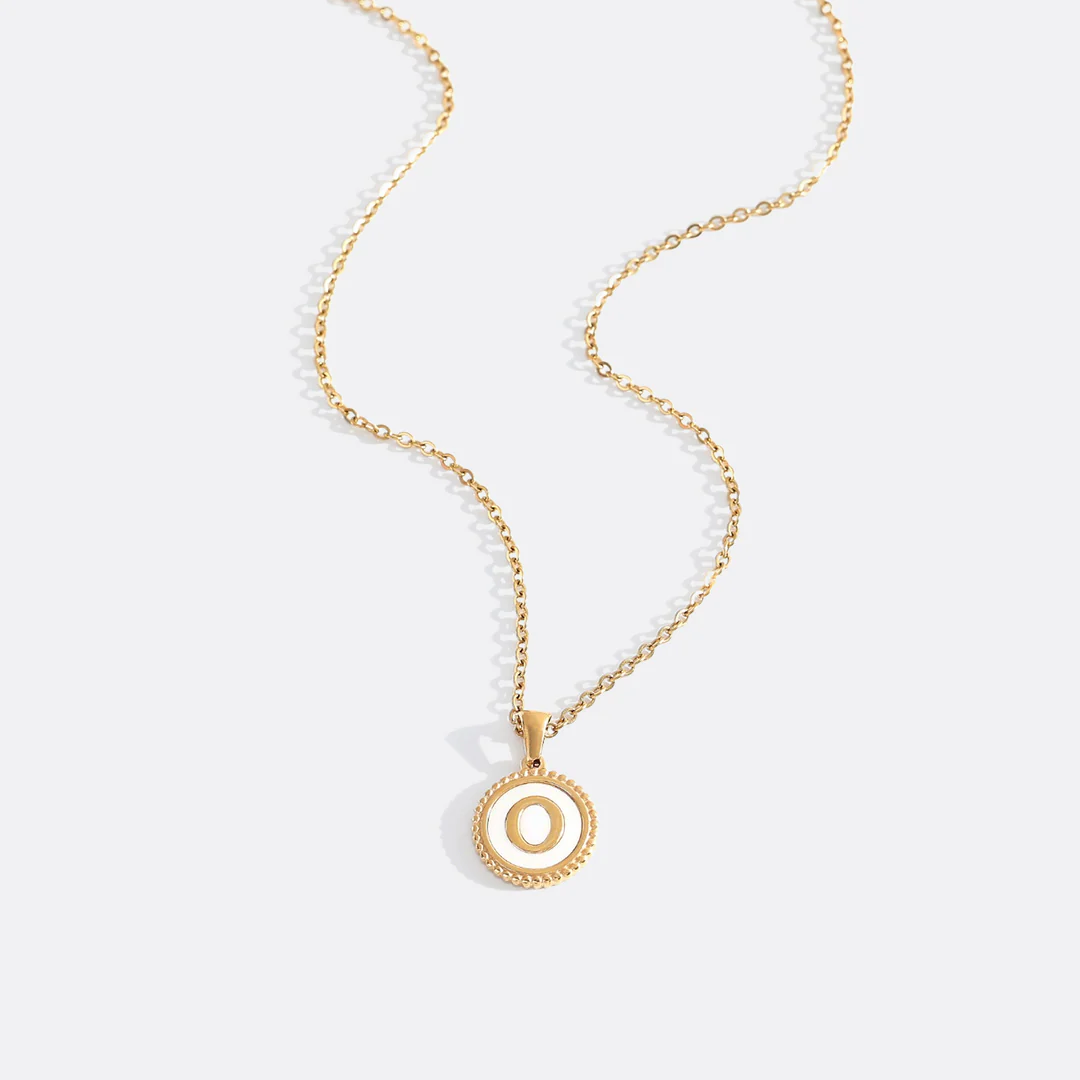 Mother of Pearl Disc Letter Necklace with Cable Chain