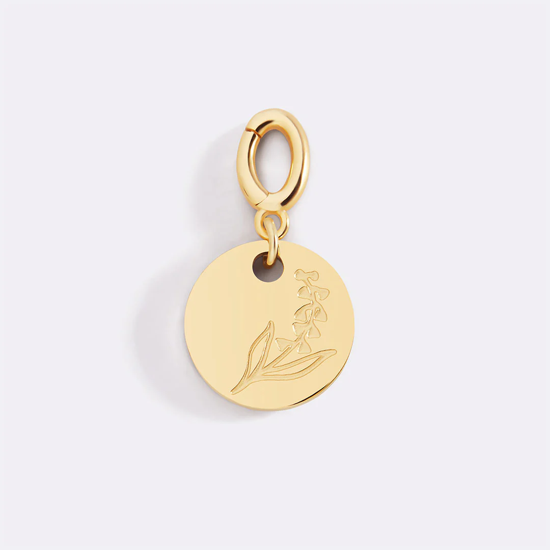 Engraved Birth Flower Disc Charm
