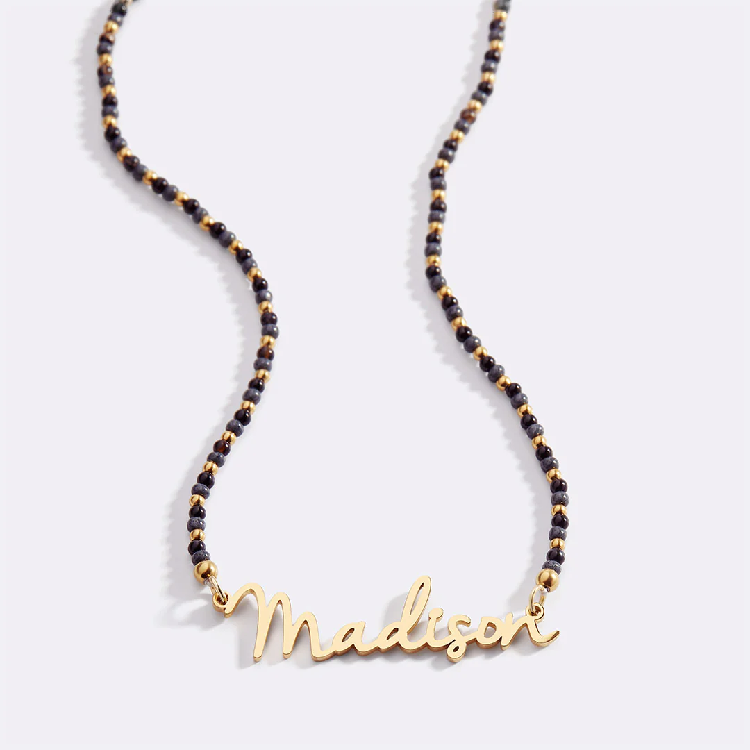 Onyx Beaded Fairy Name Necklace