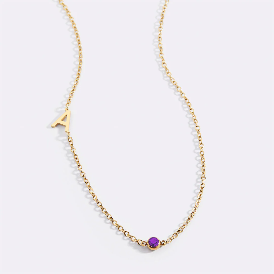 Initial Necklace with Birthstone Accent