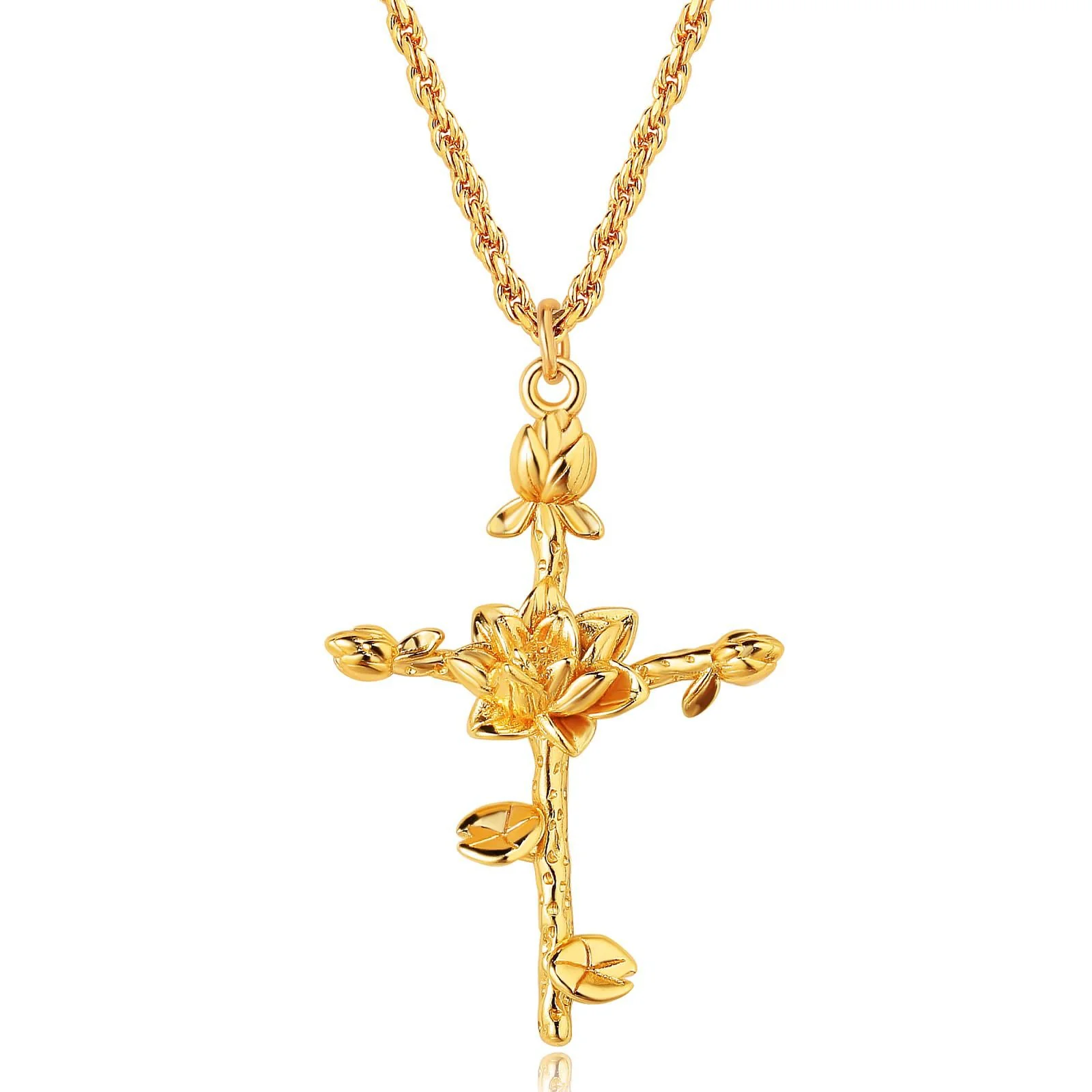 Floral Cross Pendant Necklace