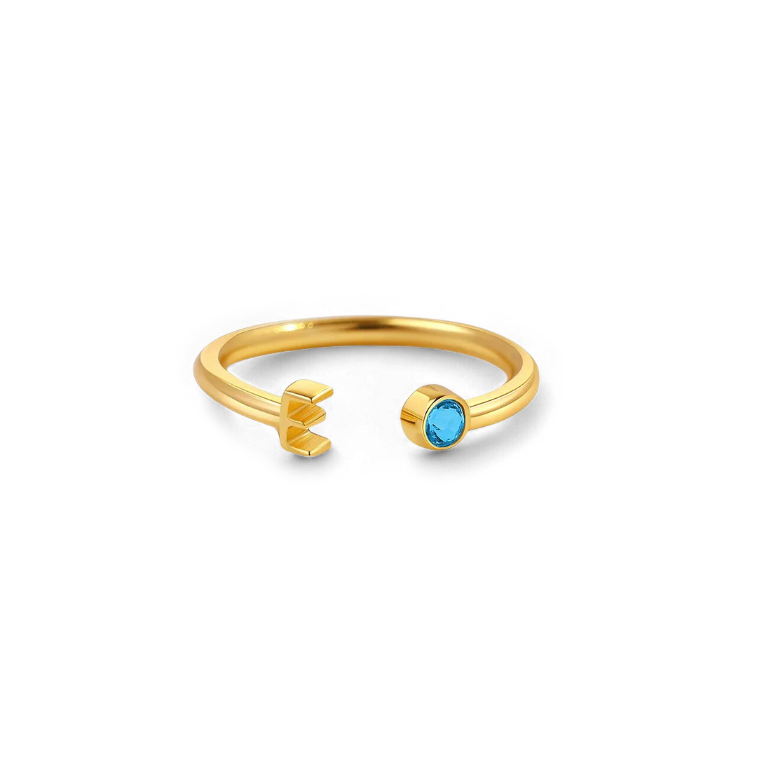 Dainty Birthstone Initial Ring