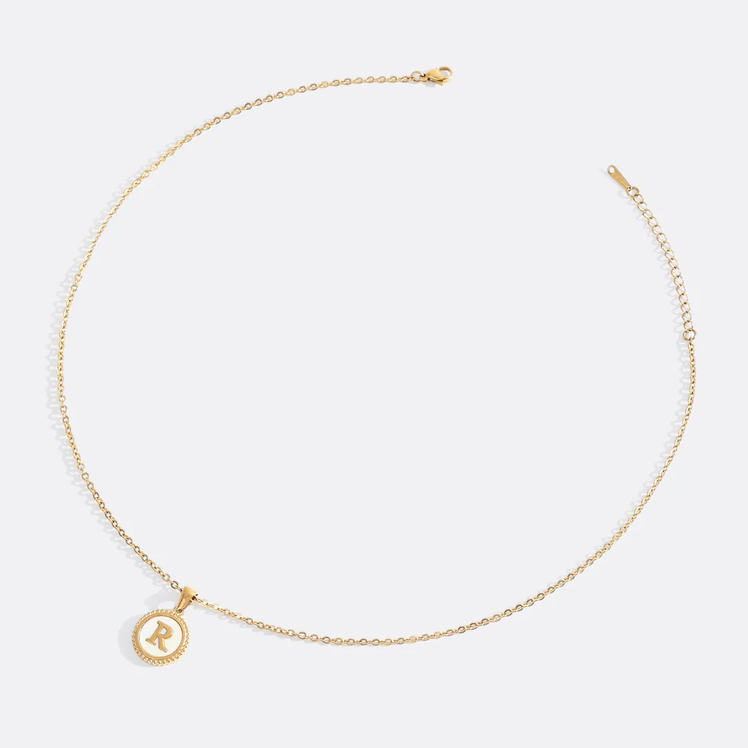 Mother of Pearl Disc Letter Necklace with Cable Chain