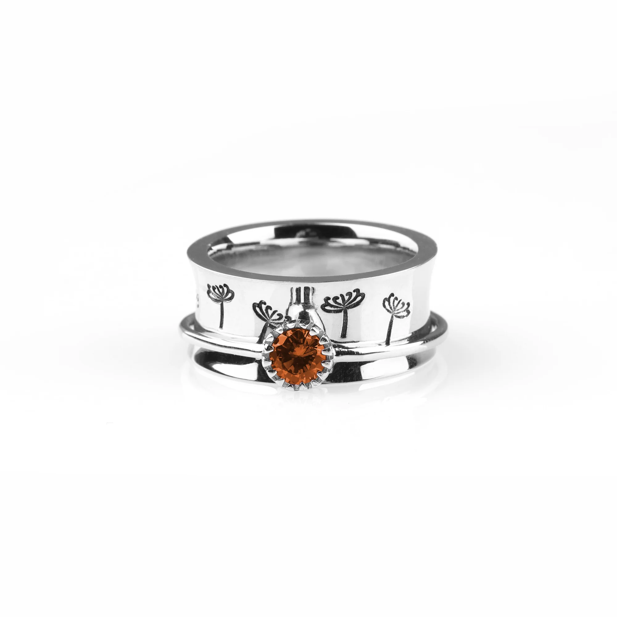 Silver Dandelion Birthstone Spinning Fidget Ring