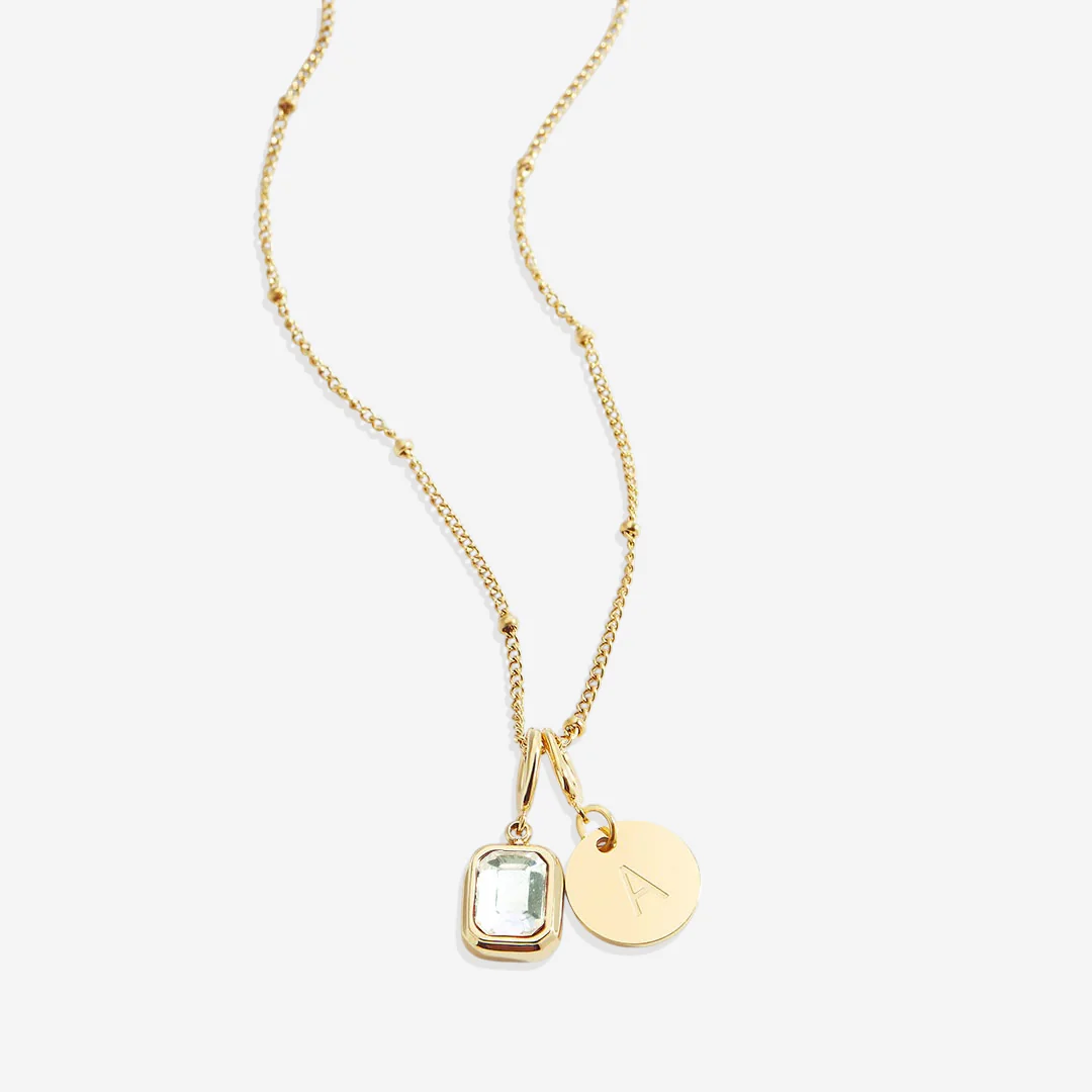 Baguette Birthstone & Initial Necklace