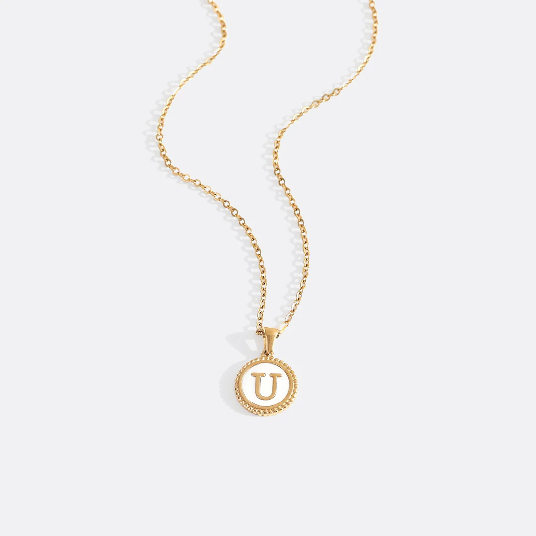 Mother of Pearl Disc Letter Necklace with Cable Chain