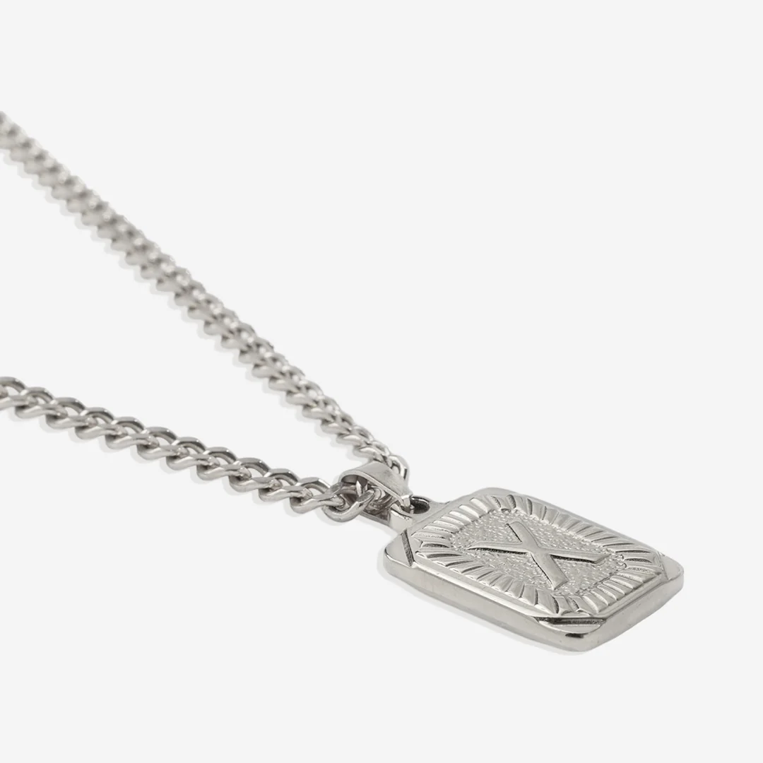 Initial Card Pendant Necklace with Curb Chain