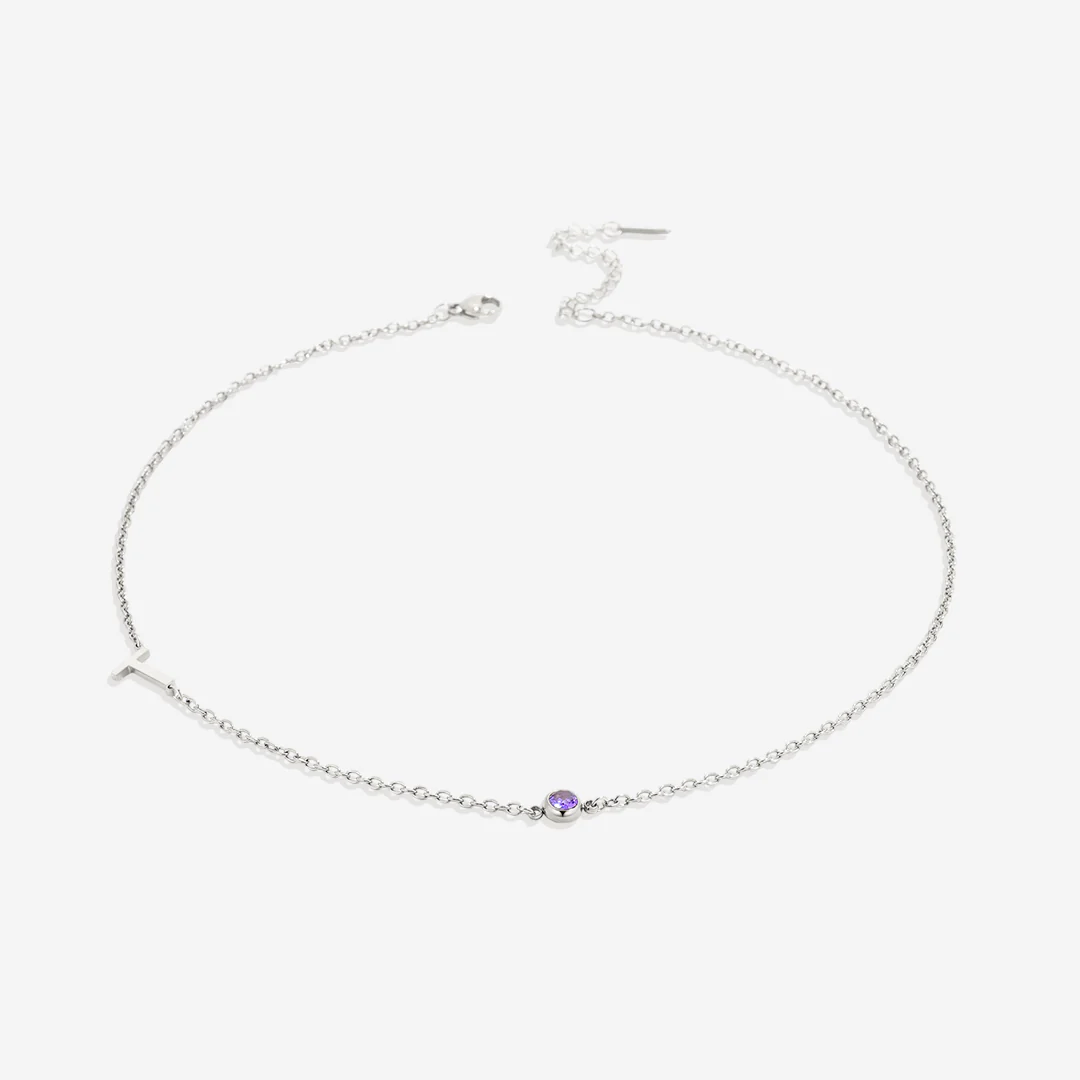 Initial Necklace with Birthstone Accent