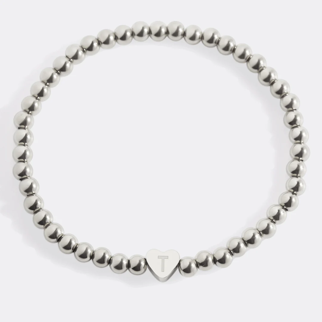 Gold Beaded Bracelet with Heart Initial