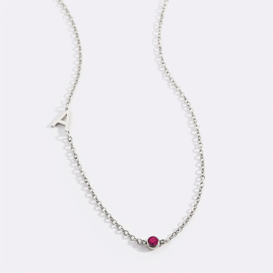 Initial Necklace with Birthstone Accent