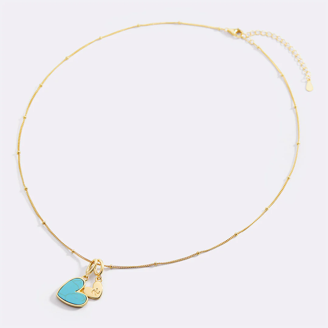 Turquoise Heart Initial Necklace
