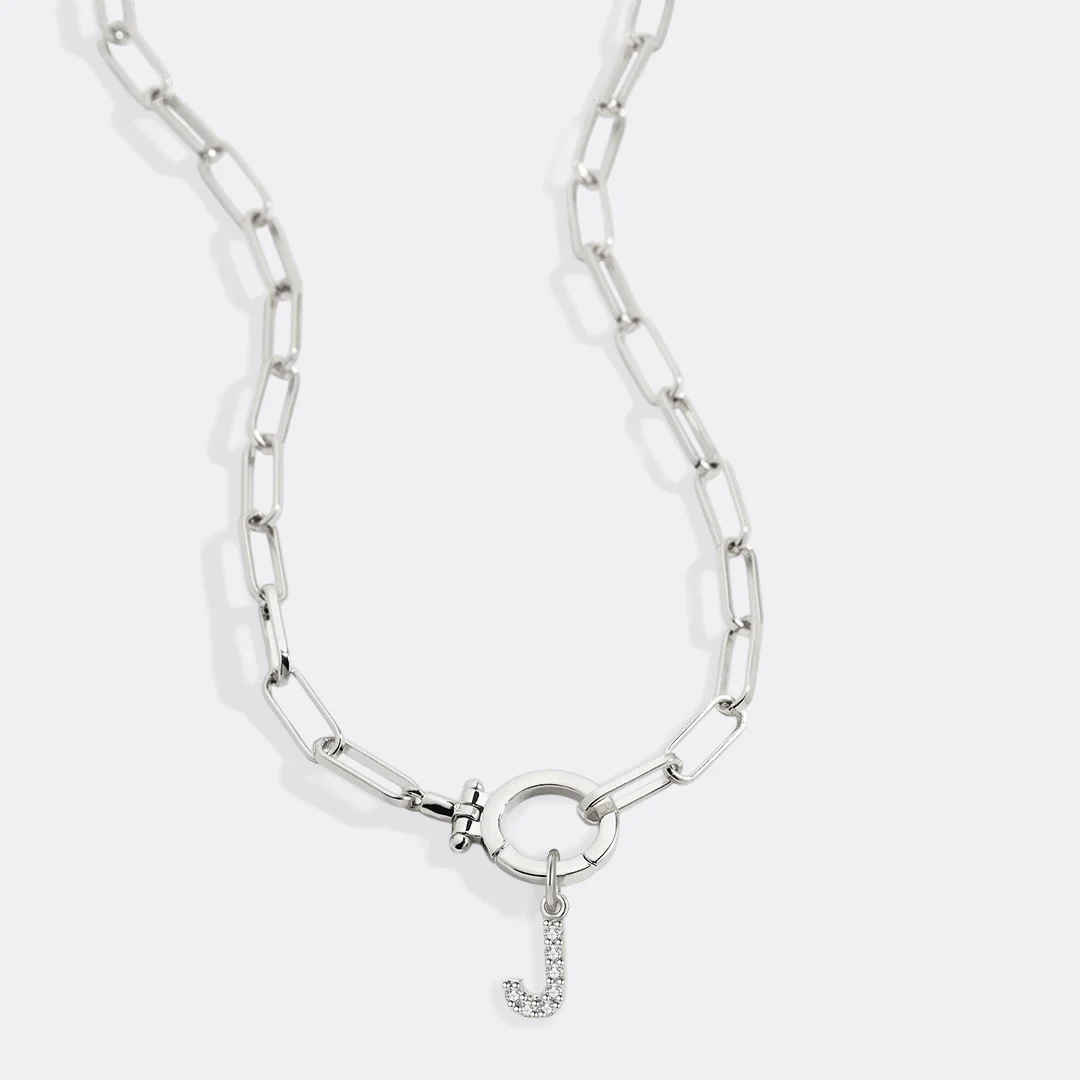 Mint Paperclip Necklace with Pave Initial Charm