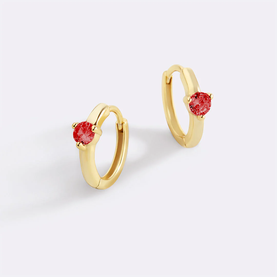 Single Stone Birthstone Huggie Hoop Earrings
