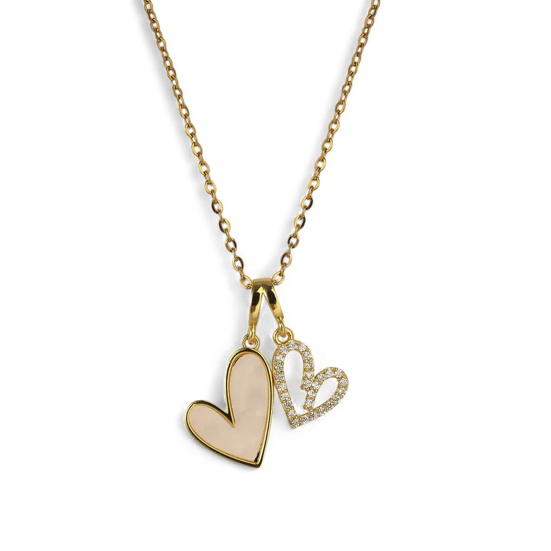 Mother of Pearl & Pave Hearts Necklace