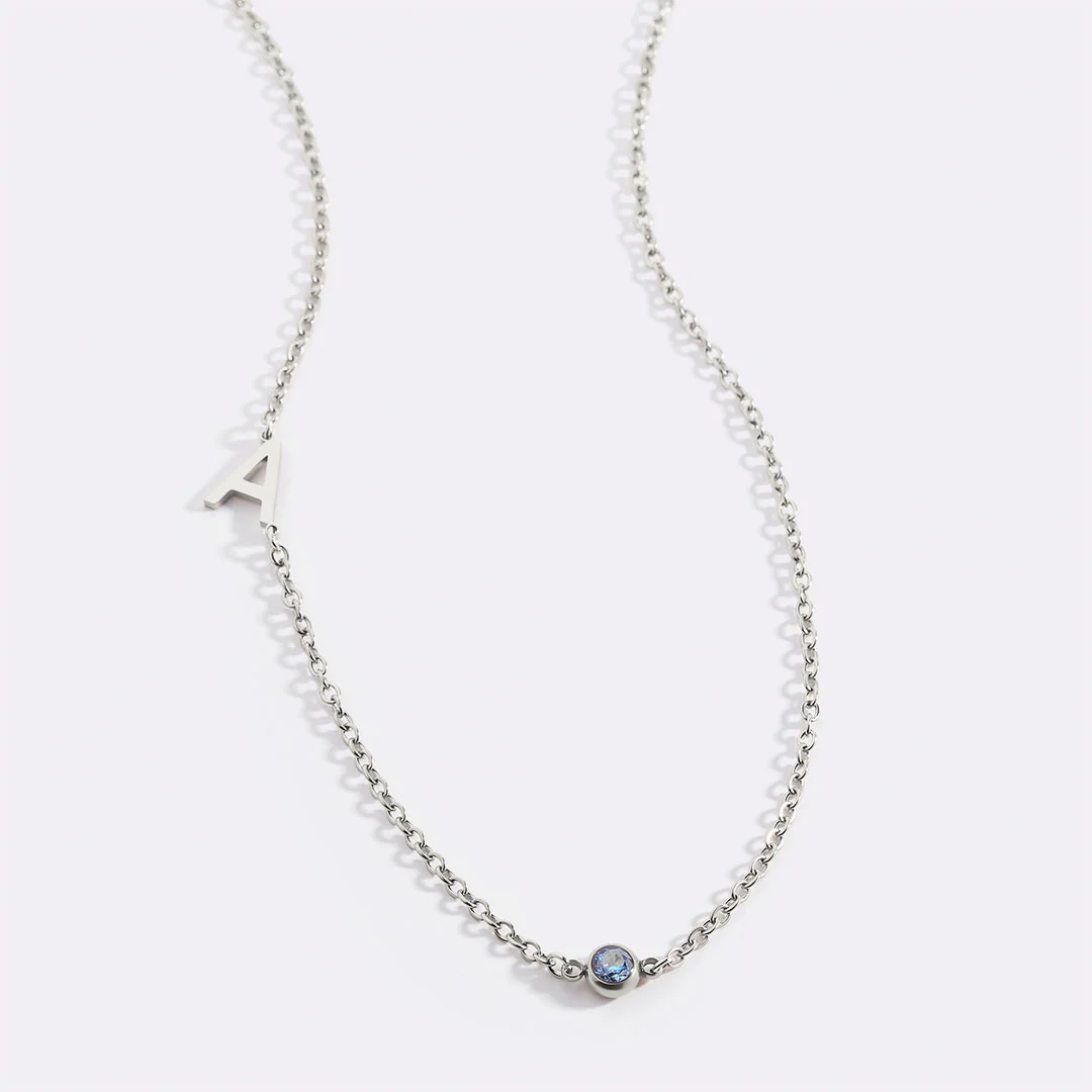 Initial Necklace with Birthstone Accent