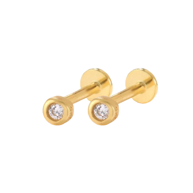 Bezel Stud Flatback Earrings | 16g