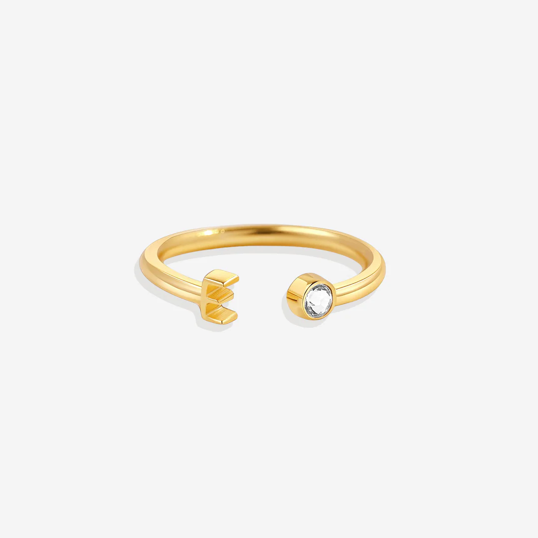 Dainty Birthstone Initial Ring