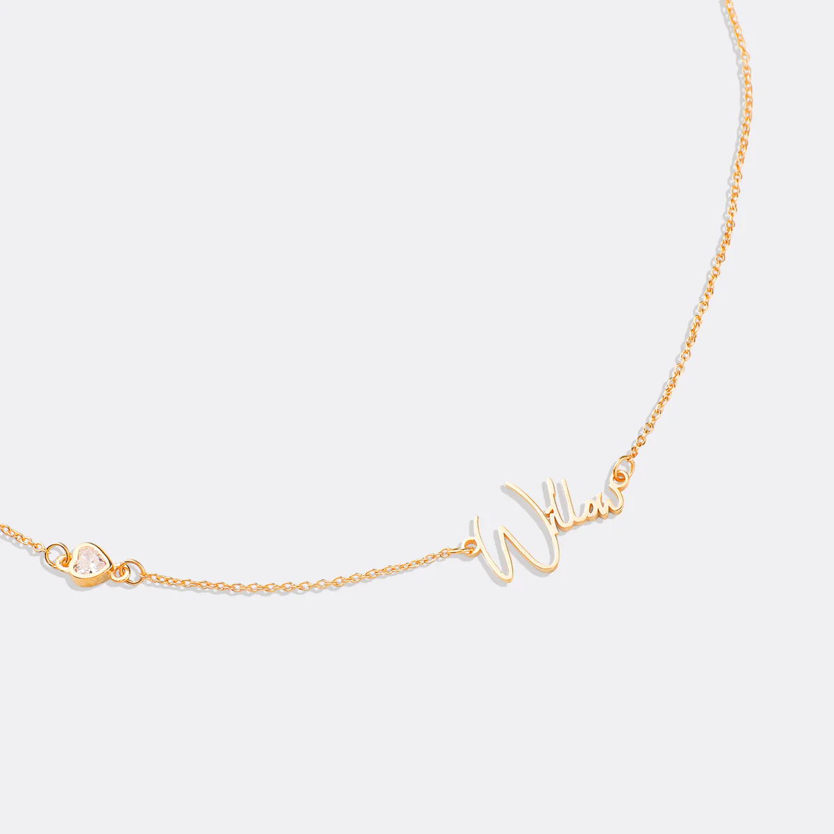Modern Name Necklace with Heart Diamond Accent