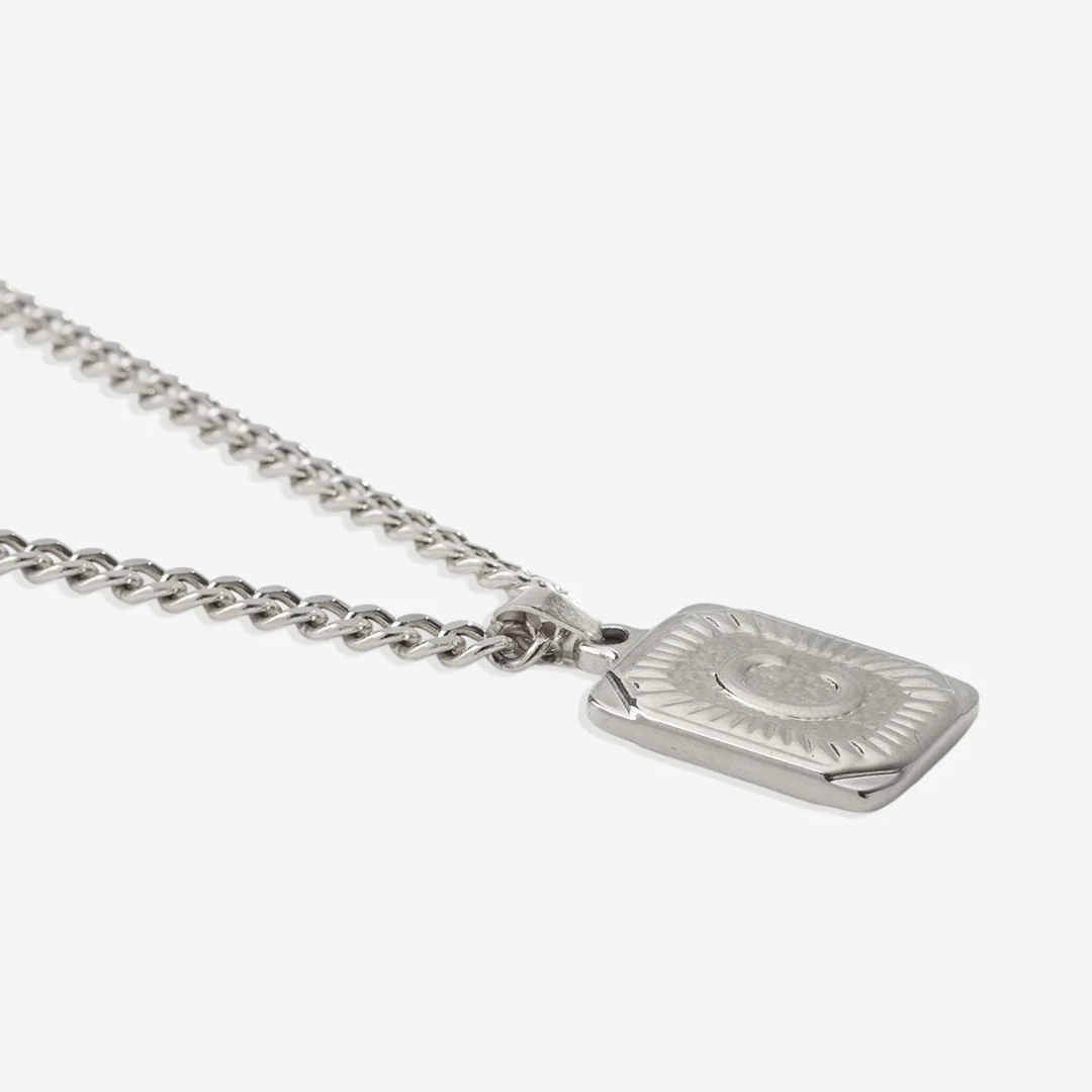 Initial Card Pendant Necklace with Curb Chain