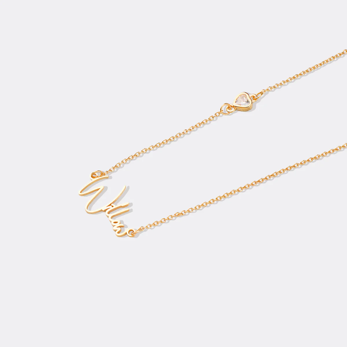 Modern Name Necklace with Heart Diamond Accent