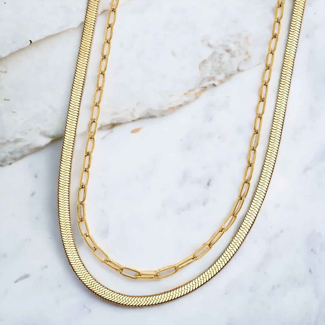 Herringbone & Paperclip Chain Set