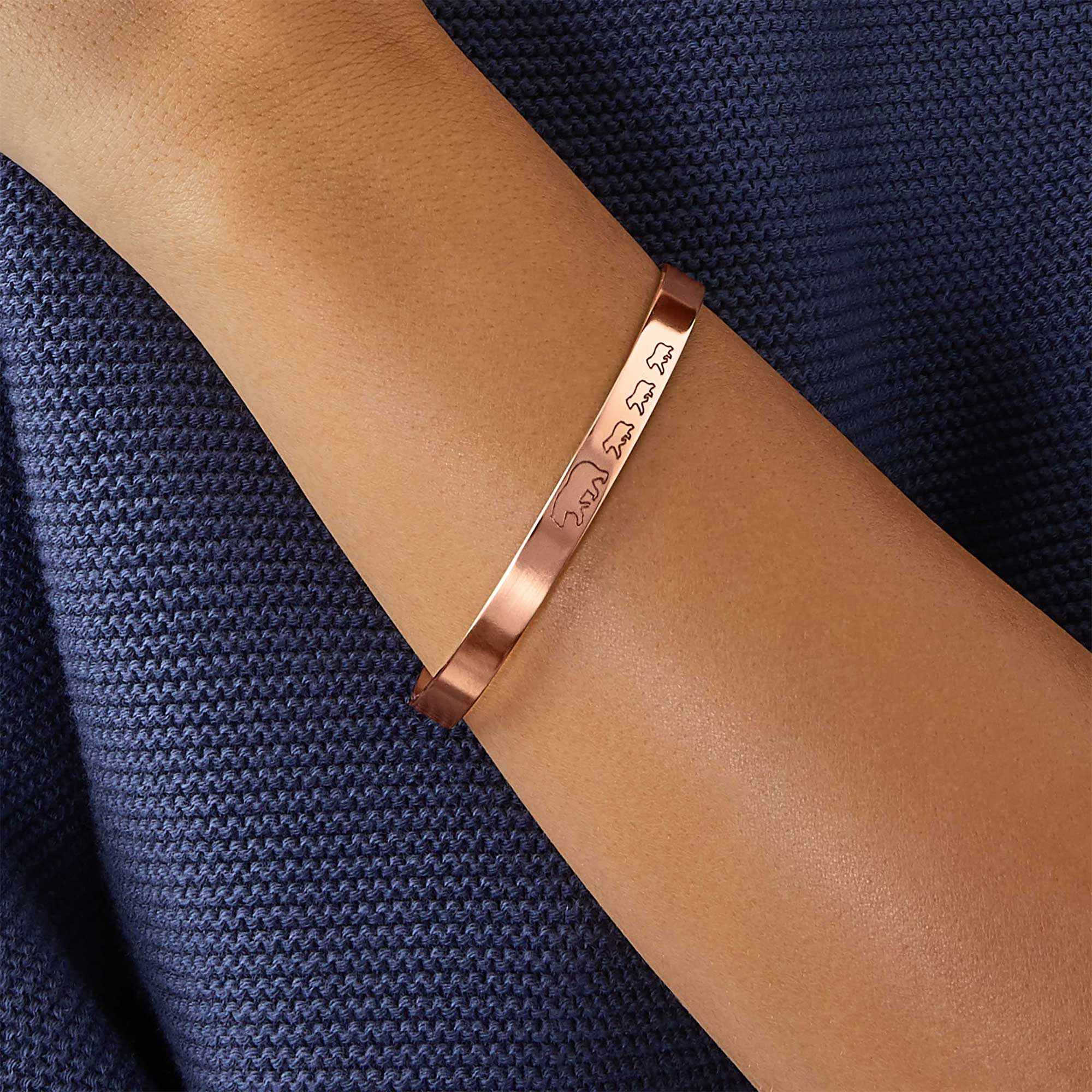 Mama Bear & Her Baby Bears Engraved Cuff Bracelet