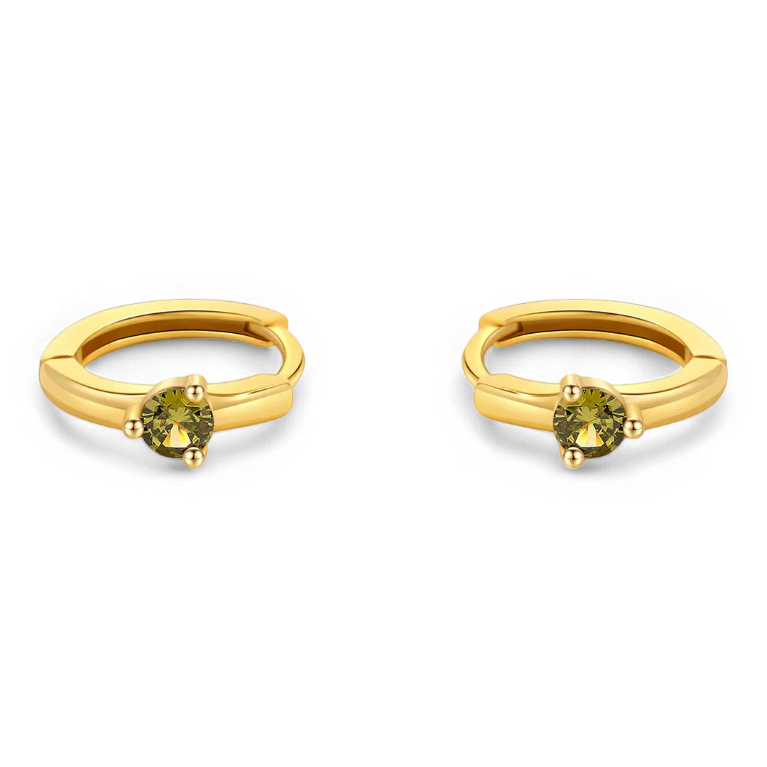 Single Stone Birthstone Huggie Hoop Earrings