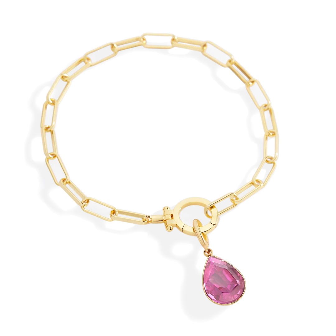 Mint Paperclip Bracelet & Teardrop Birthstone Charm