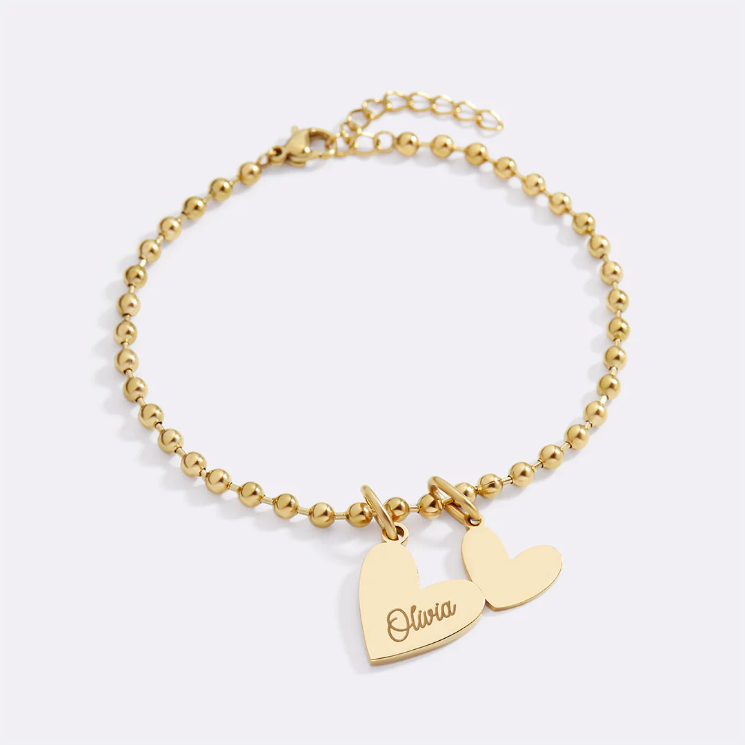 Personalized Beaded Double Heart Charm Bracelet