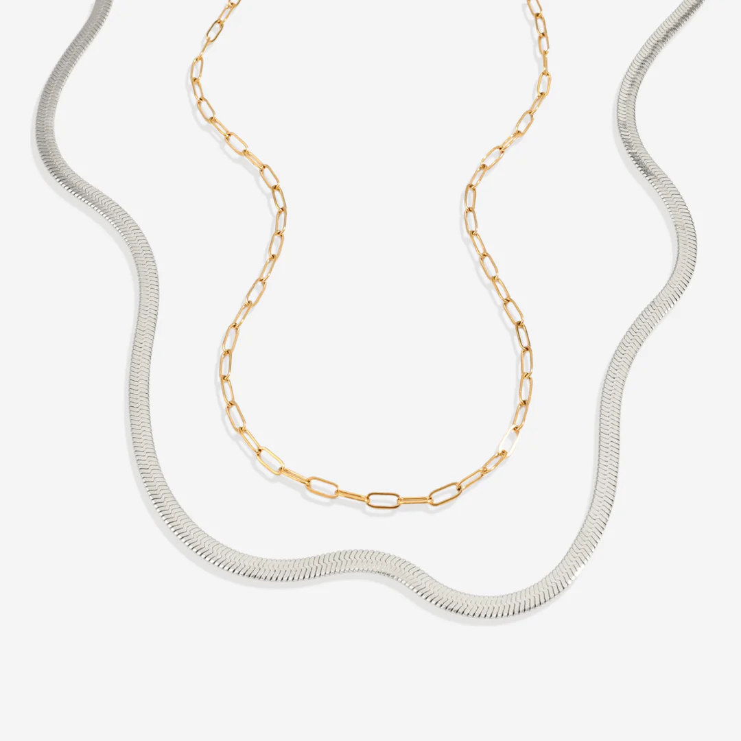 Herringbone & Paperclip Chain Set