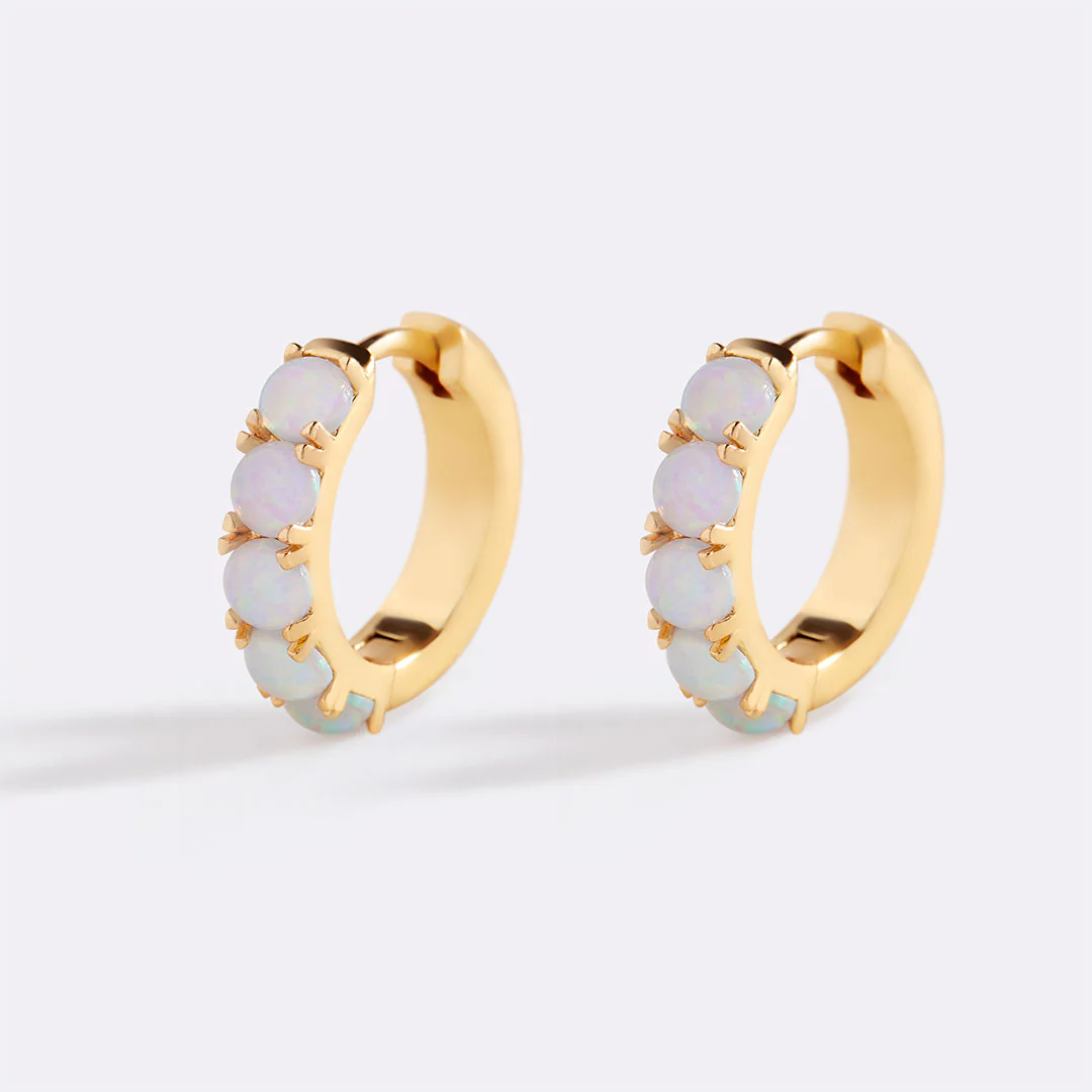 Blue Opal Huggie Earrings