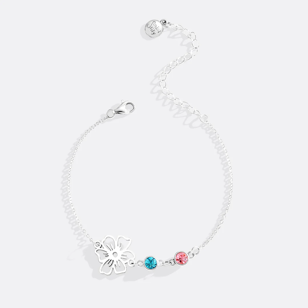 Personalized Birth Flower & Birthstones Bracelet August Poppy