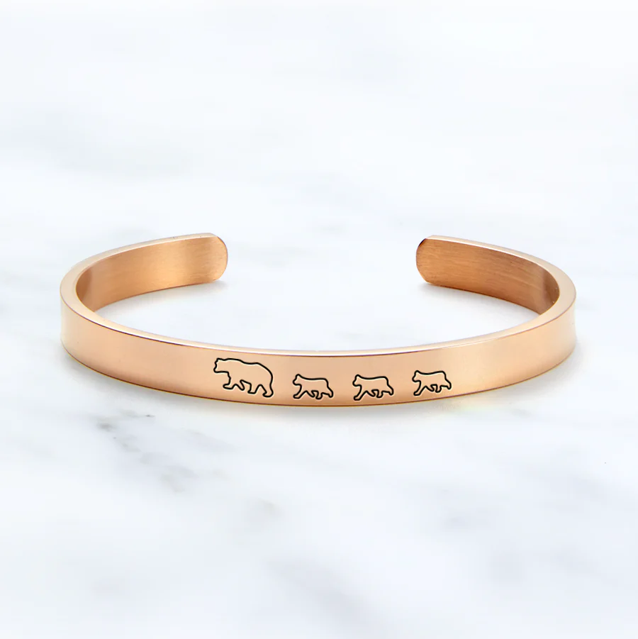 Mama Bear & Her Baby Bears Engraved Cuff Bracelet