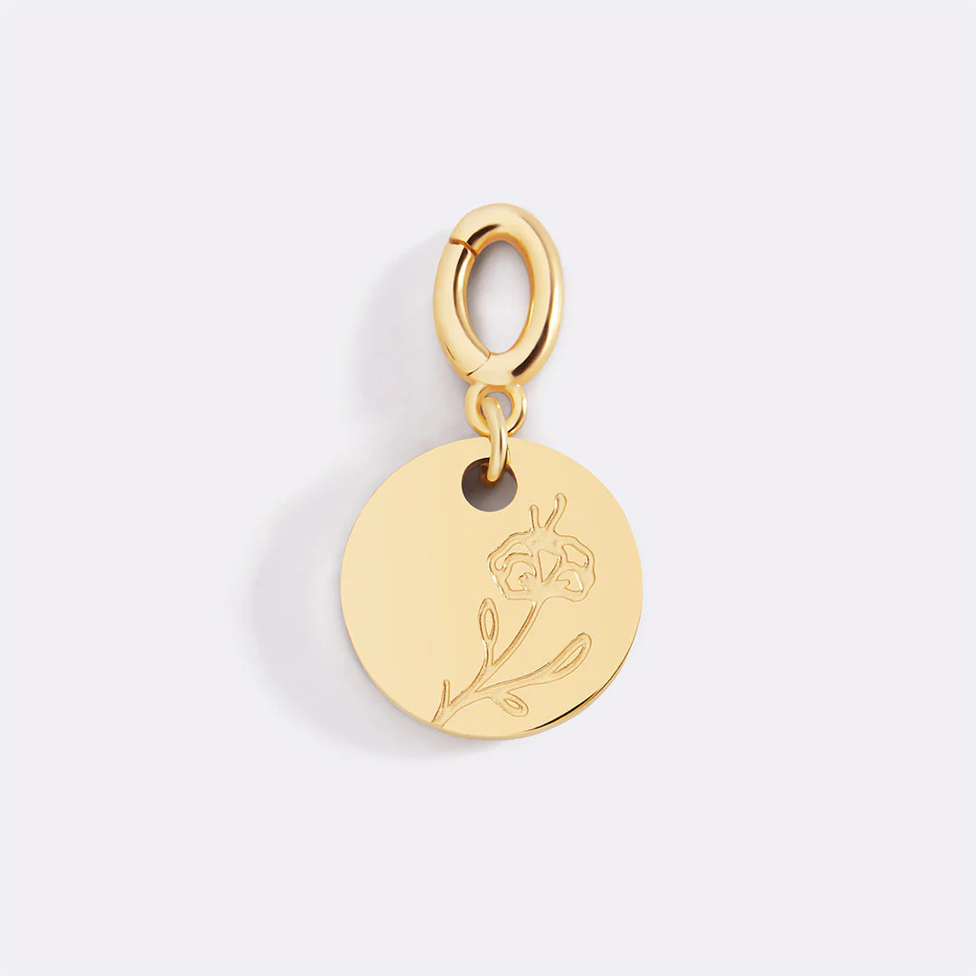 Engraved Birth Flower Disc Charm