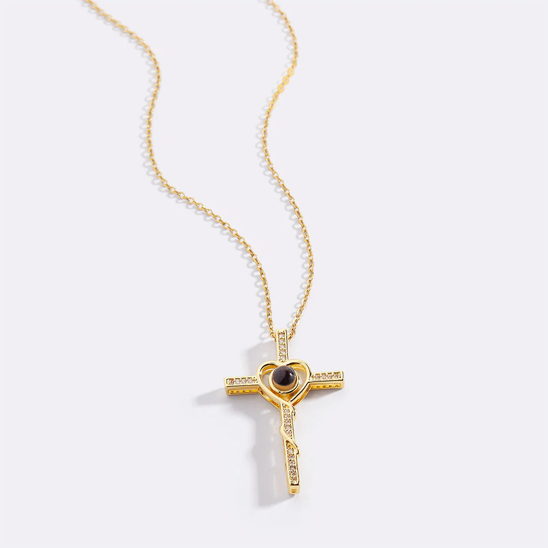 Heart and Cross Photo Necklace