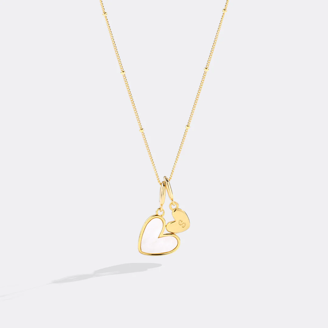 Mother Of Pearl Heart Initial Necklace