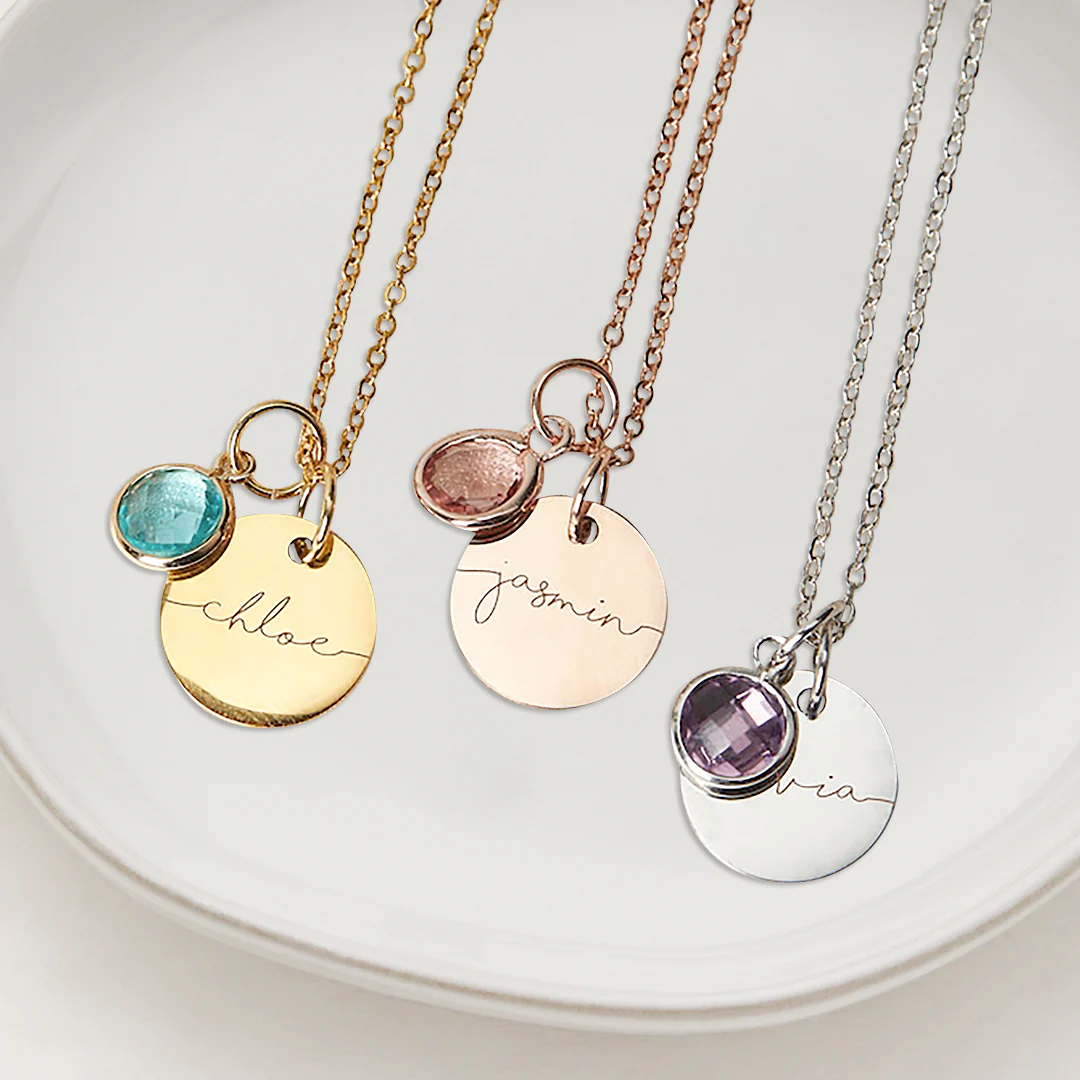 Monogram Script Birthstone Name Necklace