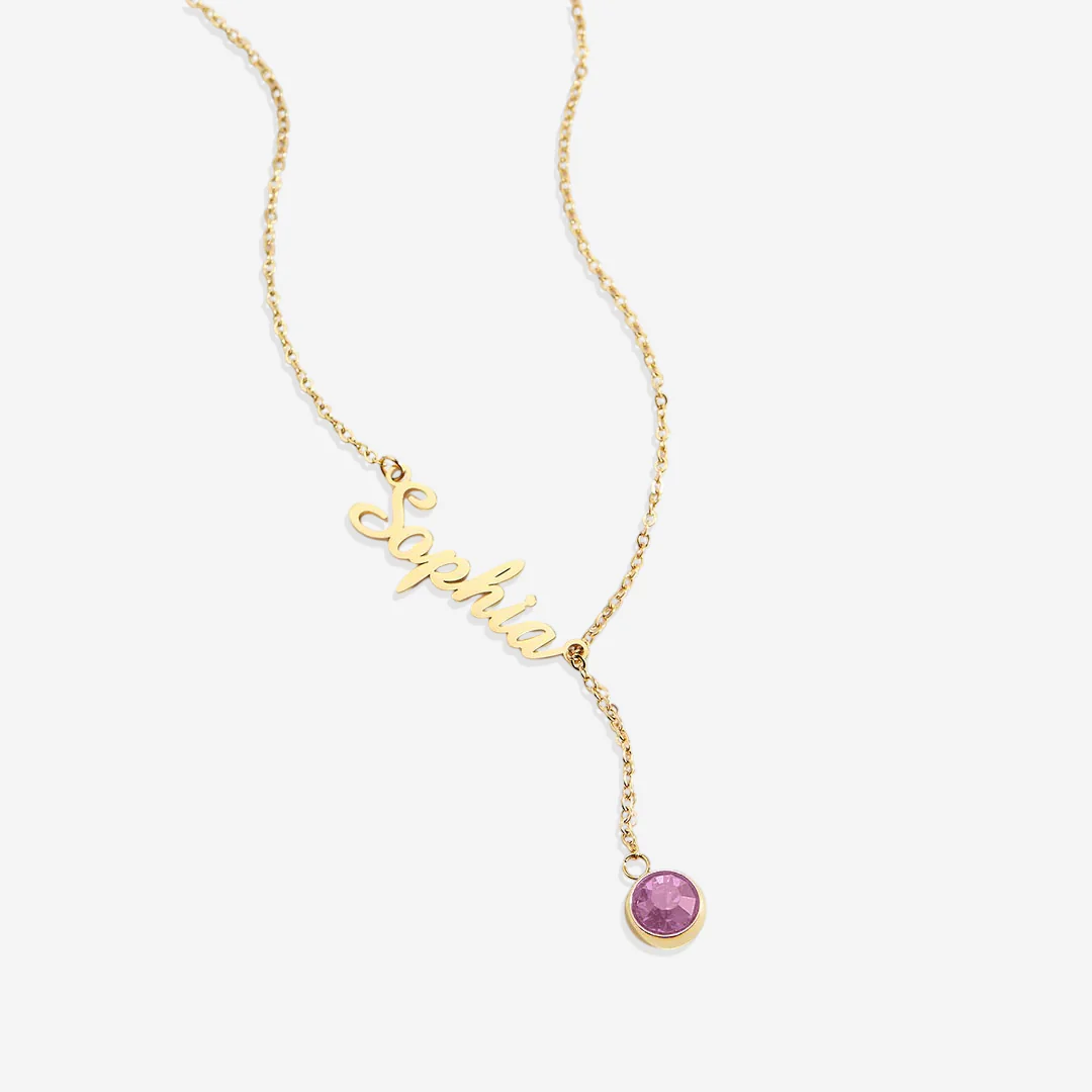 Birthstone Lariat Name Necklace