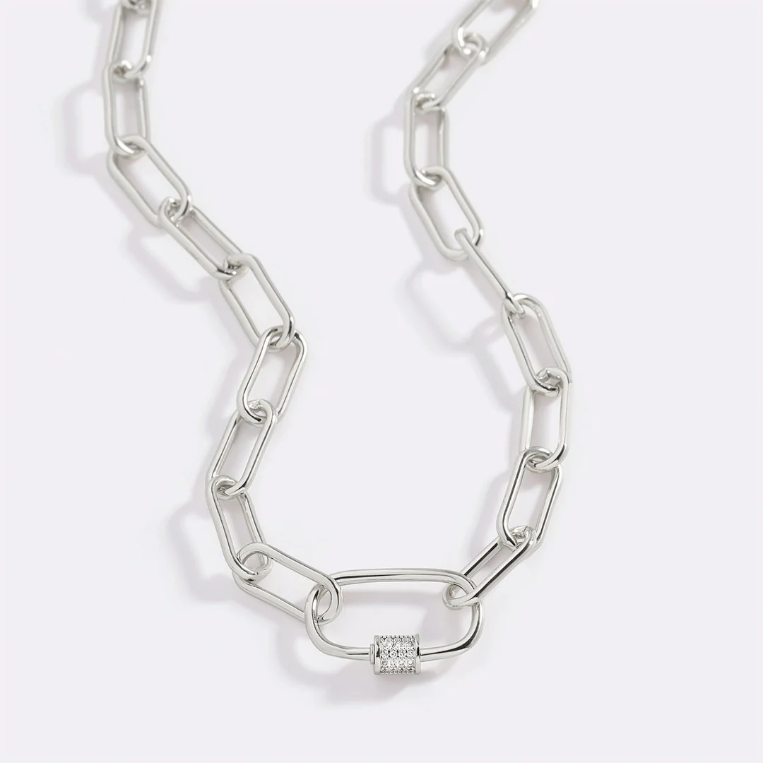 Link Chain Necklace with Pave Carabiner Clasp