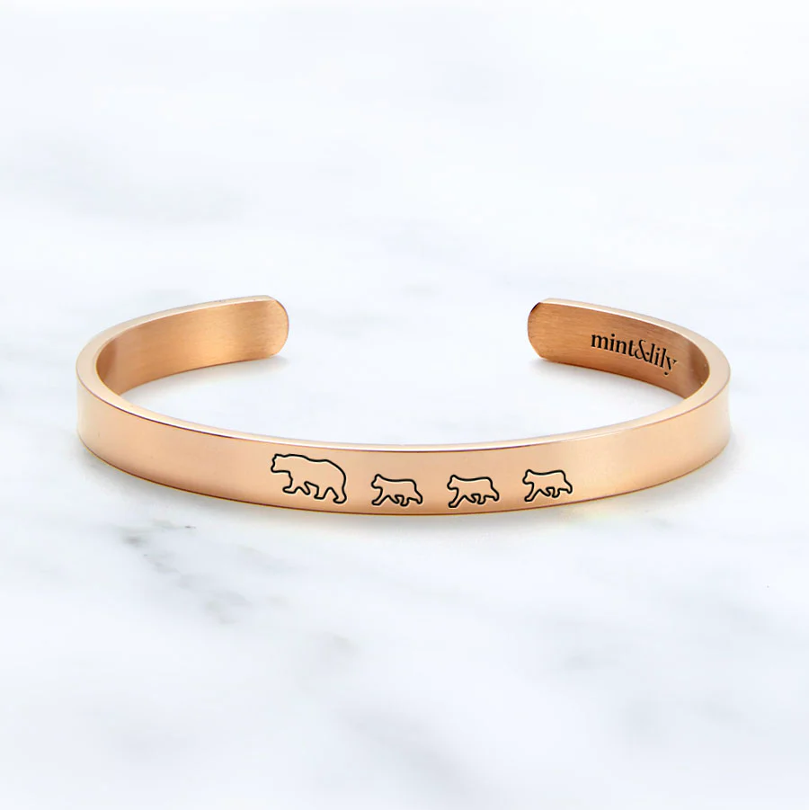 Mama Bear & Her Baby Bears Engraved Cuff Bracelet