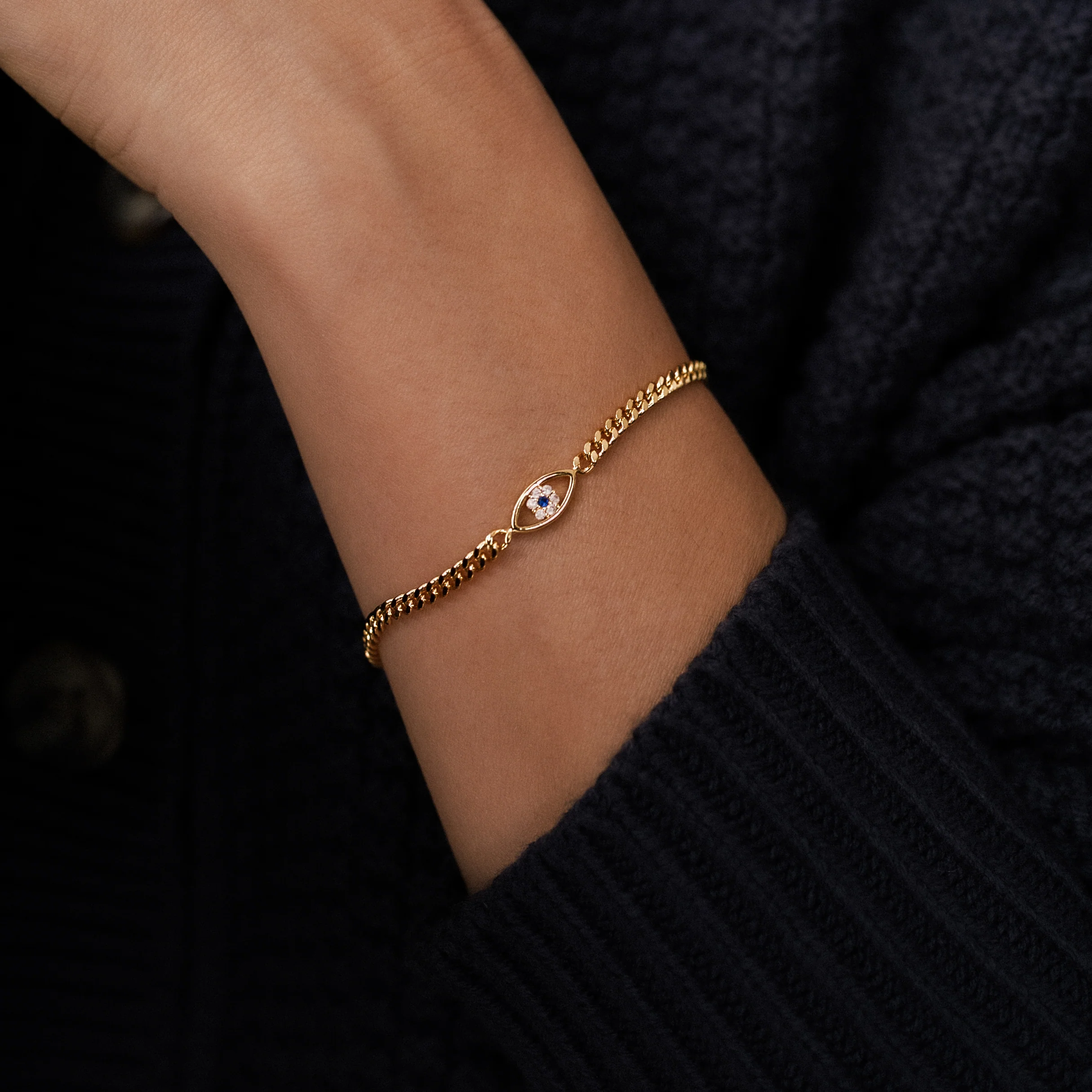 Dainty Cuban Link Chain Evil Eye Bracelet