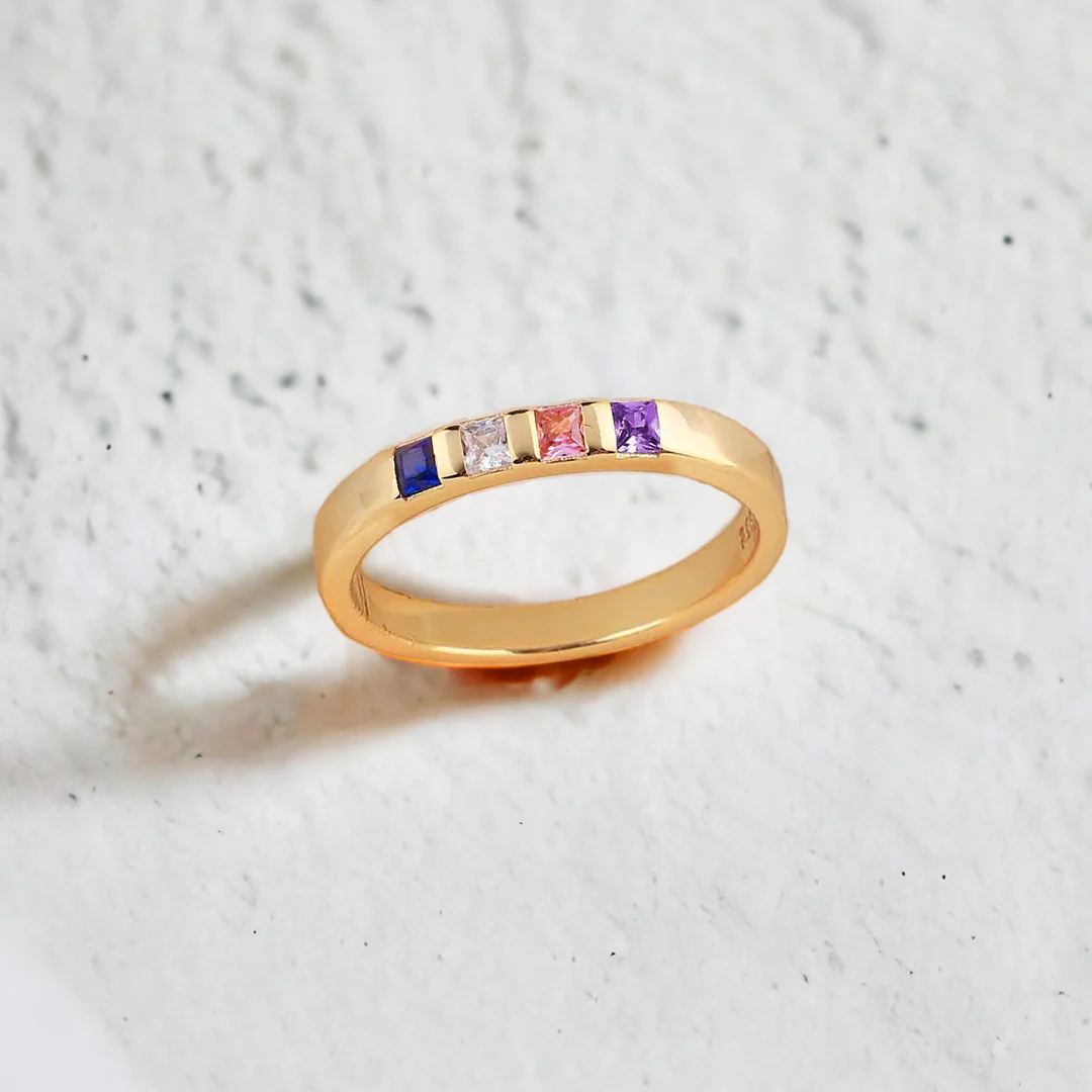 Princess-Cut Birthstone Band Ring