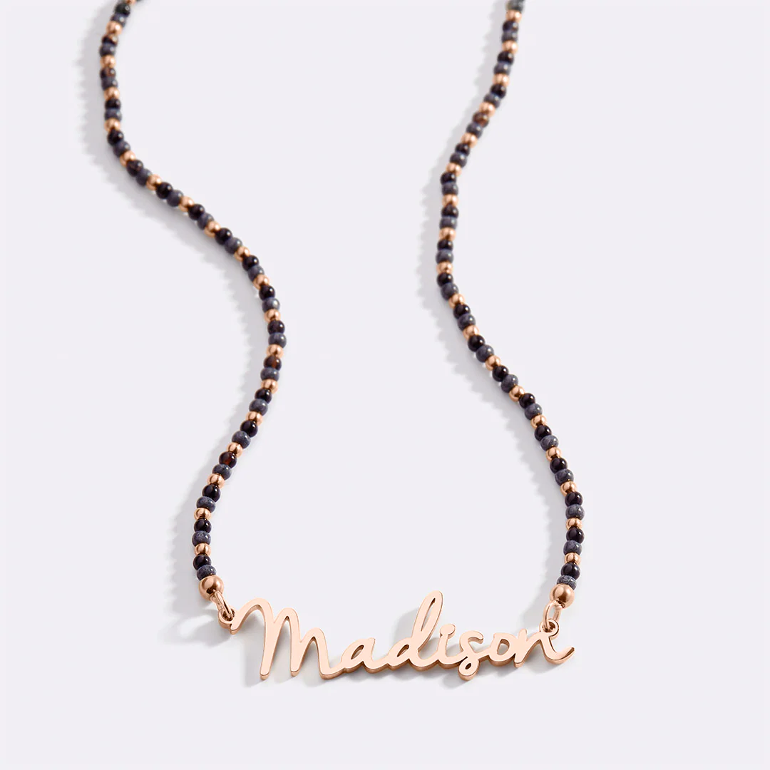 Onyx Beaded Fairy Name Necklace